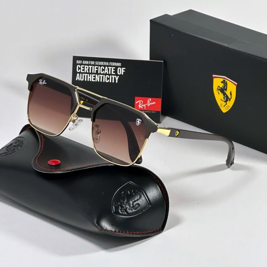 Ray-Ban Scuderia Ferrari® Polarizado - Dourado com Preto • 1 Ano de Garantia